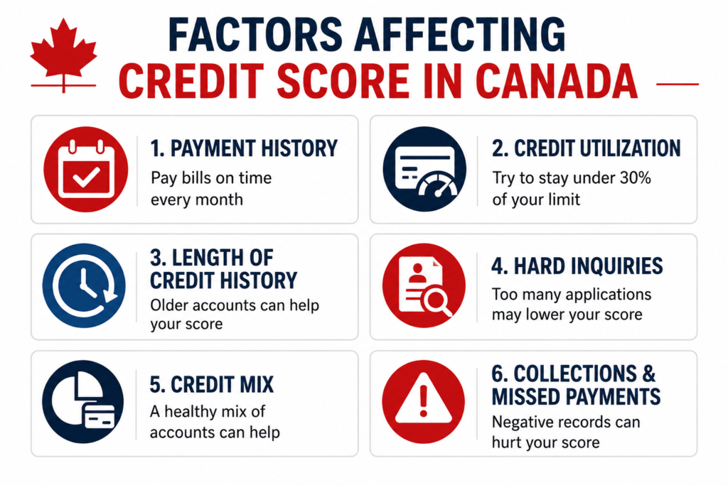 Main factors that affect a credit score in Canada